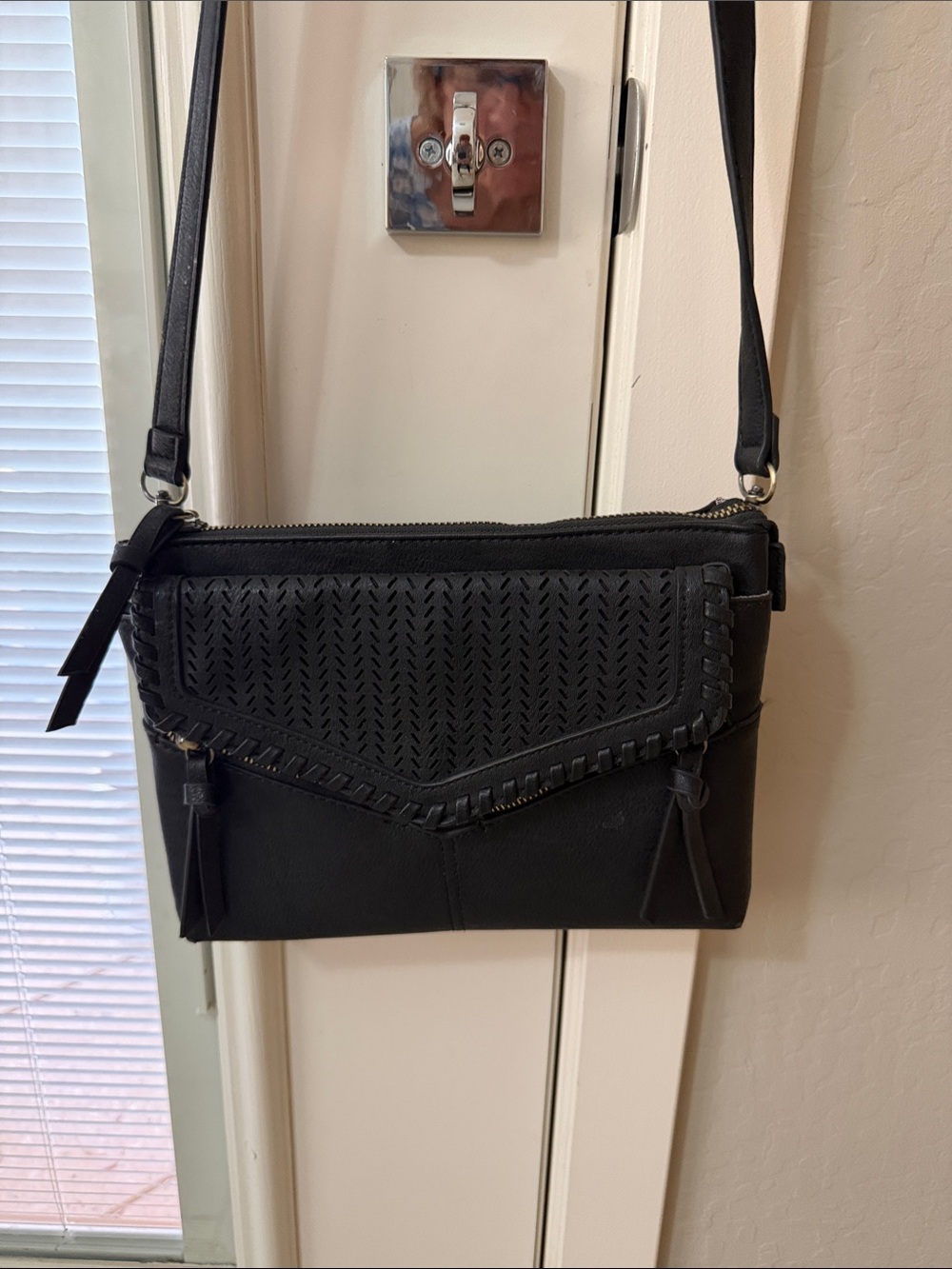 Madison West Black Braided-Trim Shoulder Bag